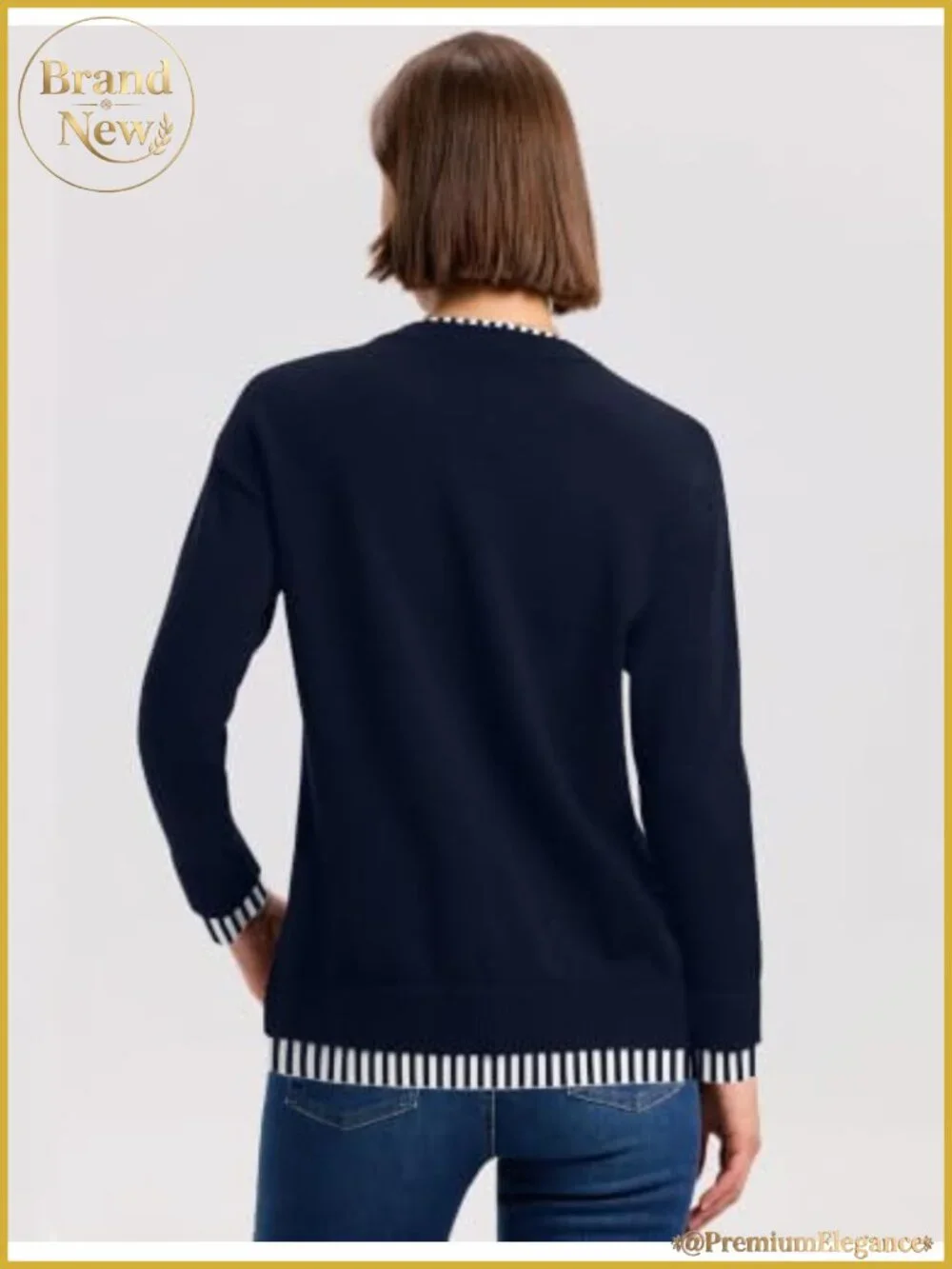 Womens Cozy Long Sleeve Faux Layered Pullover Sweater Soft Knit 2-in-1